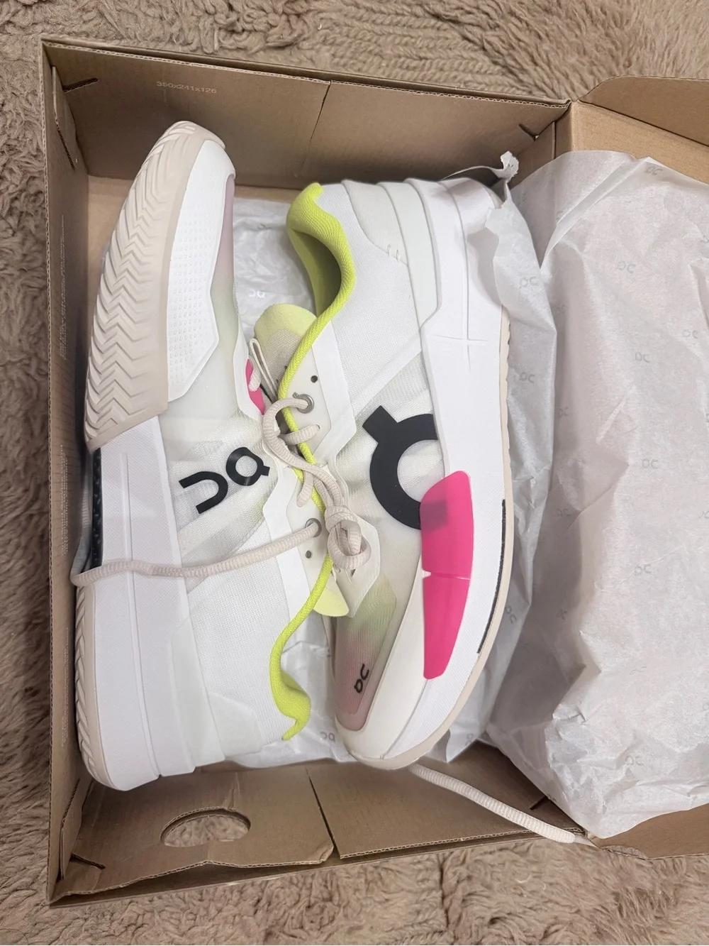On Running Men's Athletic Shoes White with Neon Yellow and Hot Pink Accents